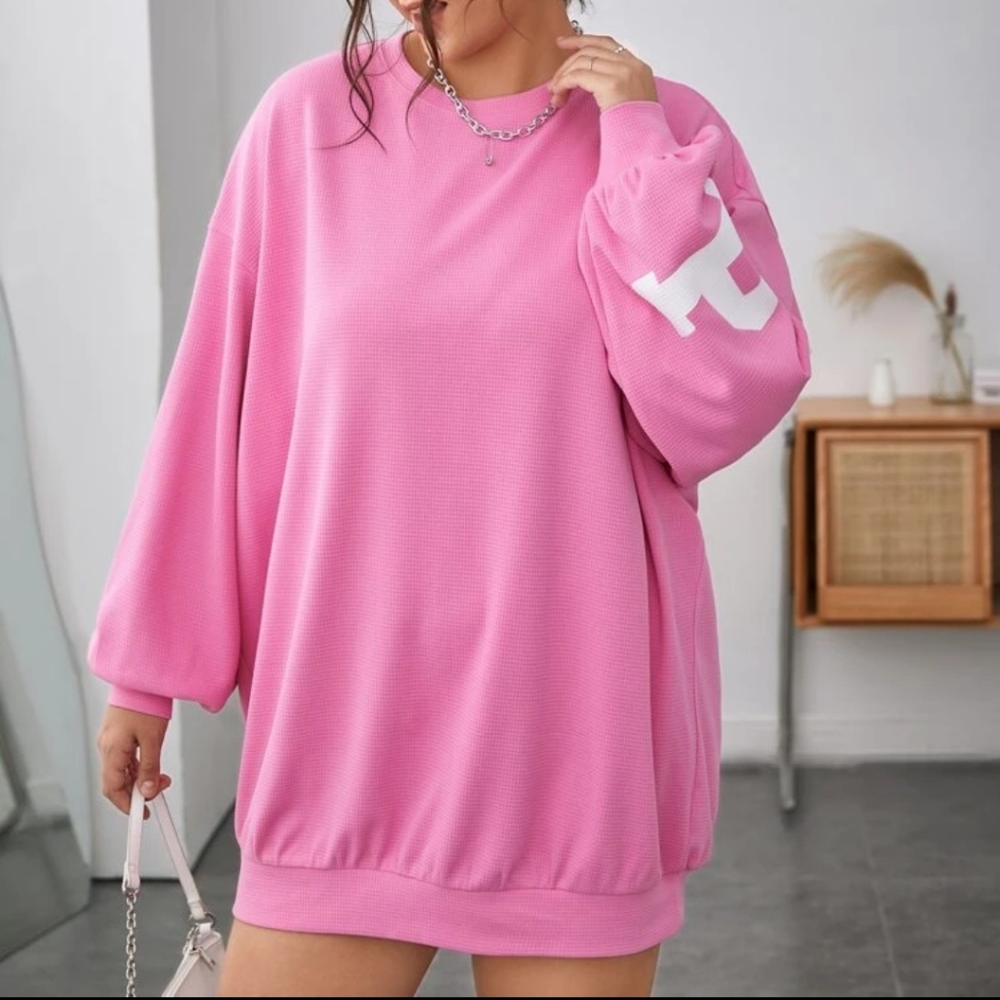 SHEIN Plus Letter Graphic Drop Shoulder Sweatshirt Dress-Pink 3XL